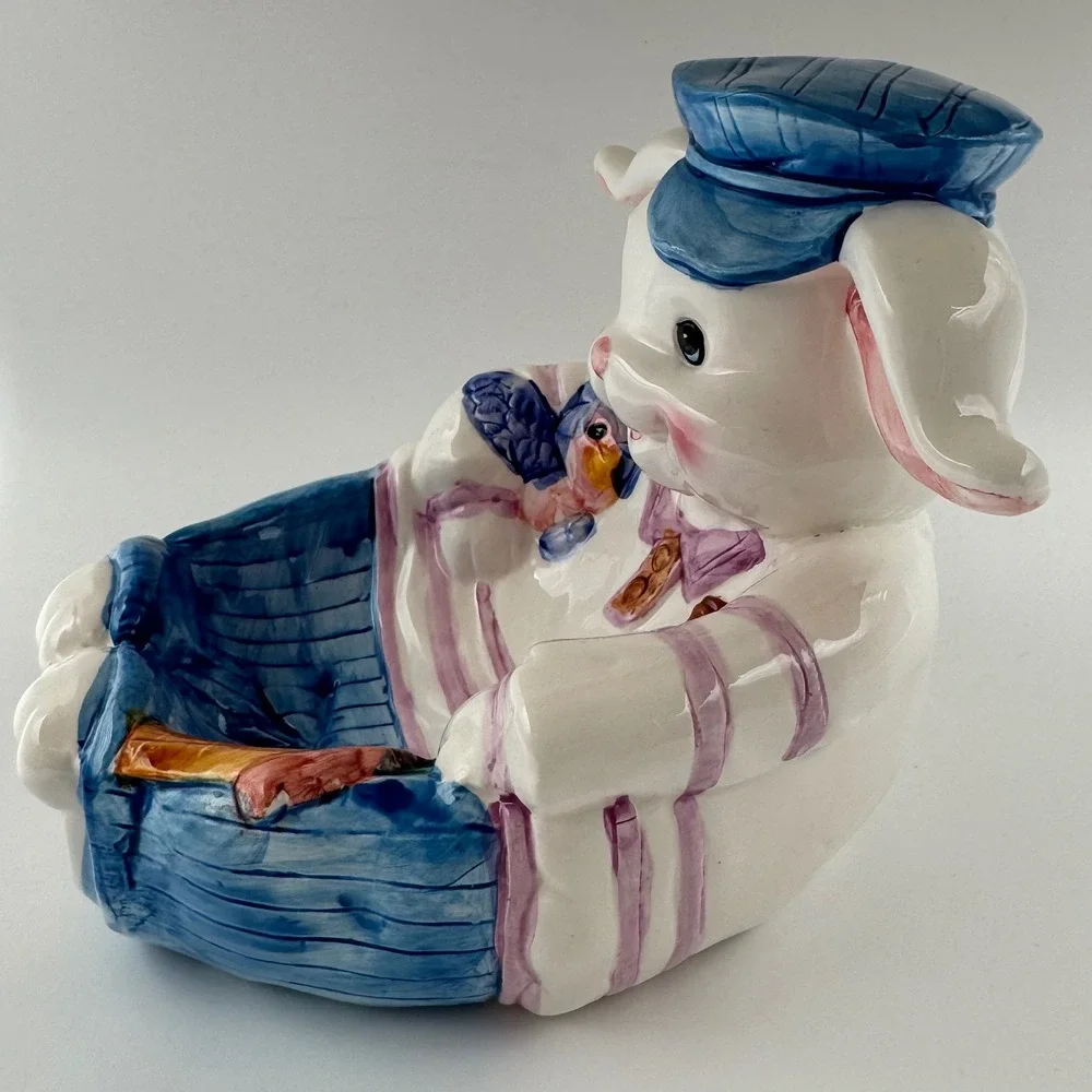 WCL Easter Bunny Rabbit Candy Dish Bowl Spring Home Decor Grandmacore Whimsical